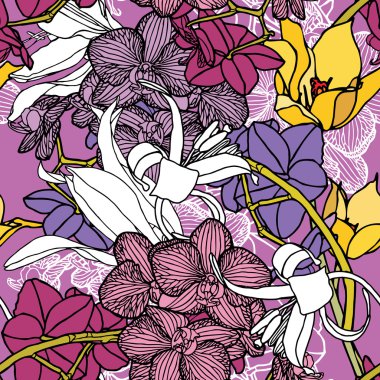seamless flower pattern with orchids