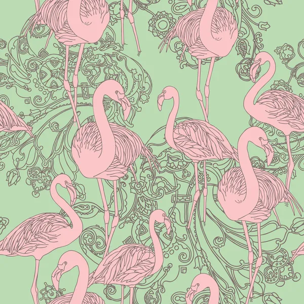 Elegância Padrão sem costura com flamingo pássaros —  Vetores de Stock