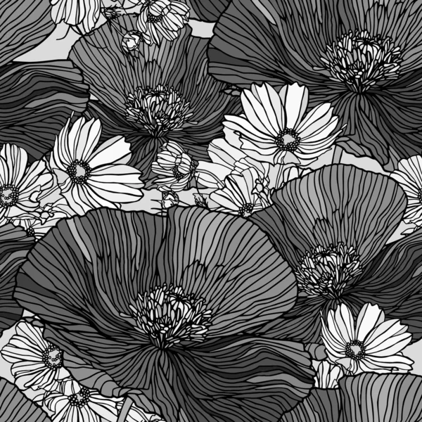 Élégance Modèle sans couture avec des fleurs de pavot — Image vectorielle