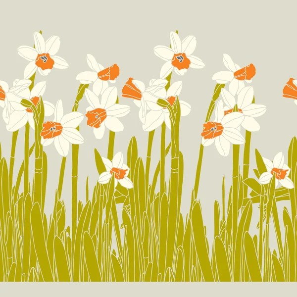 水仙の花を持つ優雅さシームレスなパターン — ストックベクタ