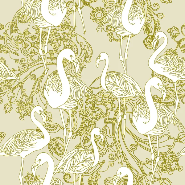 Elegance Seamless pattern with birds flamingo — Stock Vector