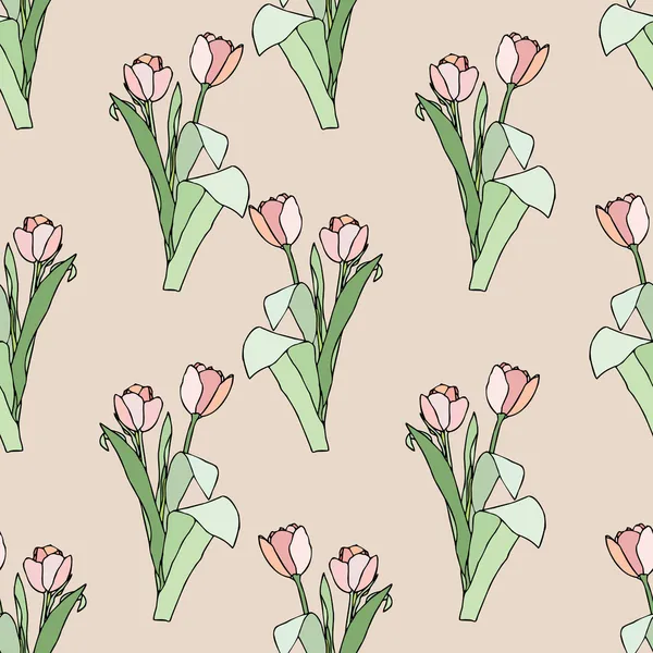 Elegantie naadloze patroon met bloemen tulpen — Stockvector