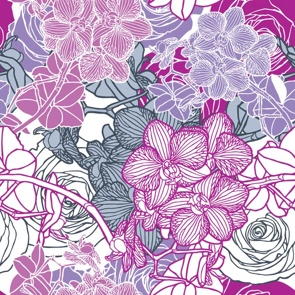 蘭とのシームレスな花のパターン — ストックベクタ