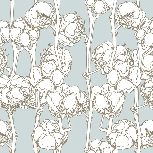 Modèle élégant sans couture avec des fleurs en coton — Image vectorielle
