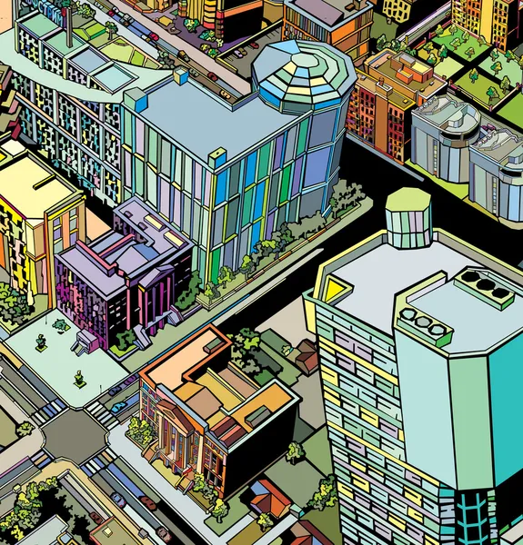 Costruzione colorata città urbana — Vettoriale Stock