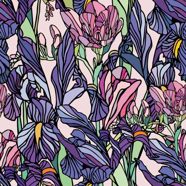 Elegans seamless mönster med blommor narcissus och iris — Stock vektor