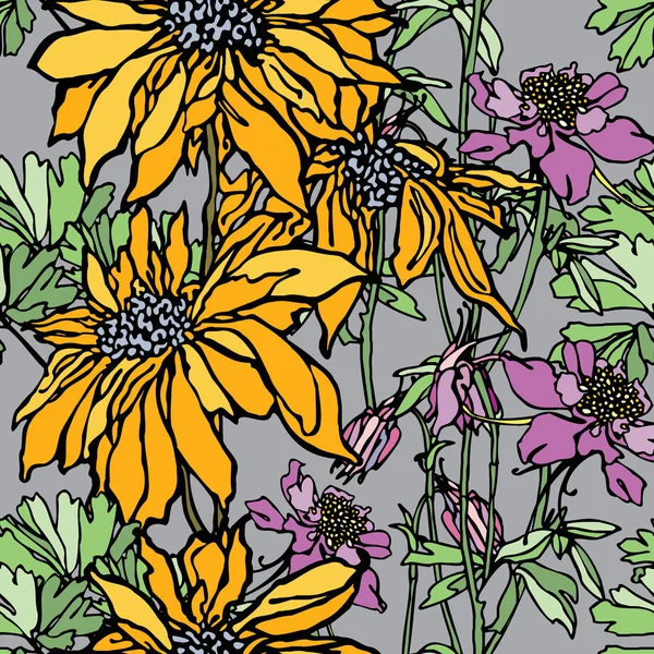 Élégance Modèle sans couture avec des fleurs — Image vectorielle