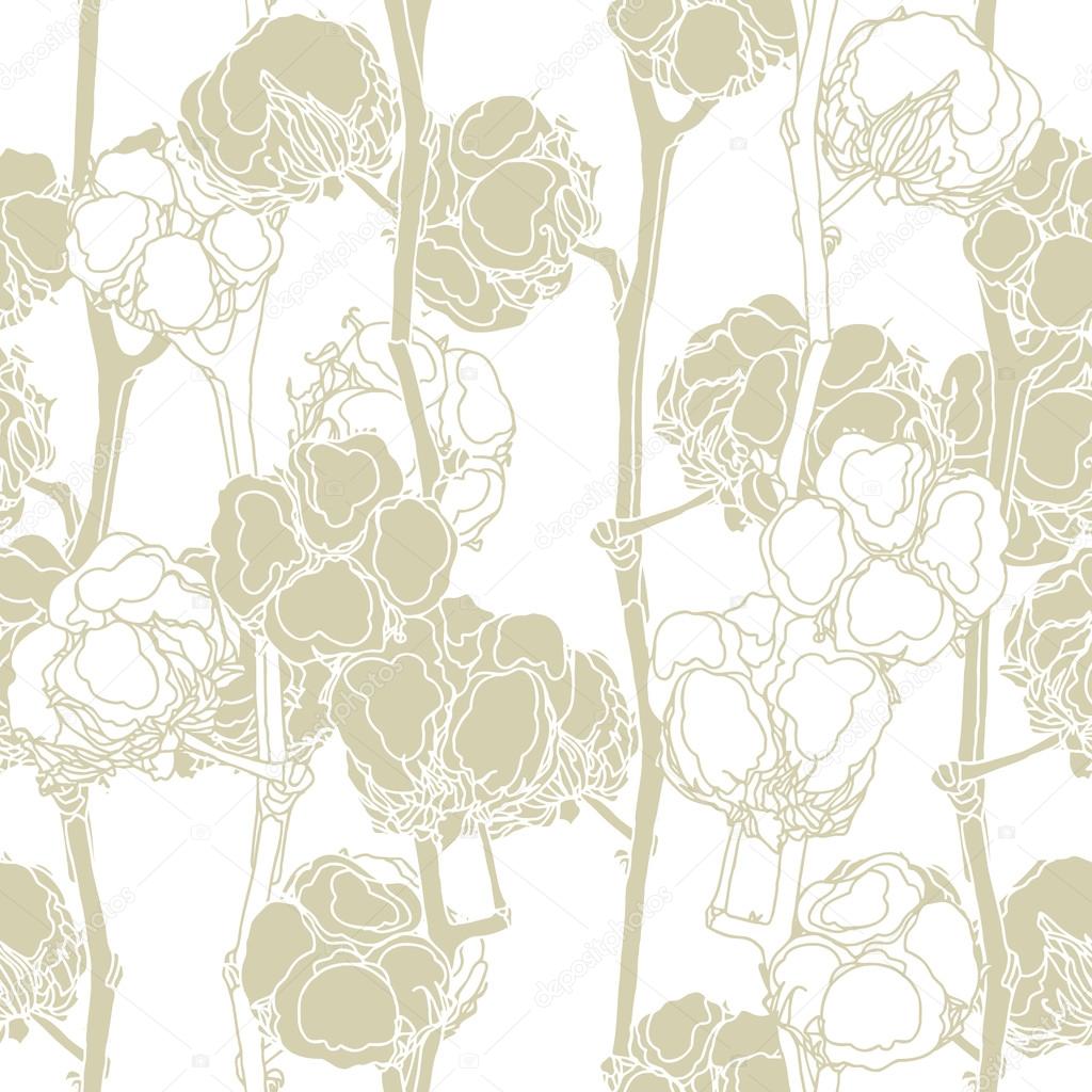 Elegance seamless pattern with cotton flowers
