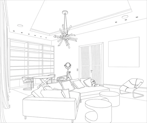 3D grafische tekening interieur — Stockvector