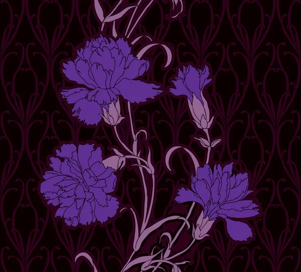 Elegancia Patrón sin costuras con flores claveles , — Archivo Imágenes Vectoriales