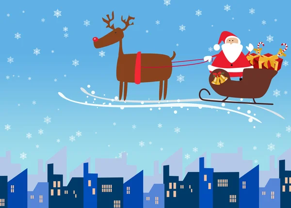 圣诞老人和驯鹿圣诞背景 — 图库照片