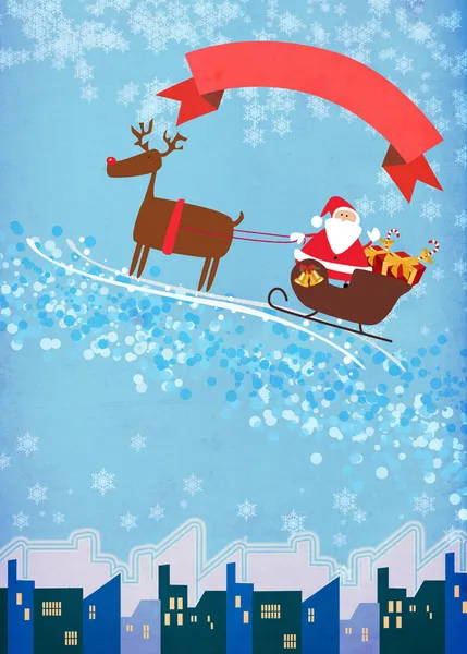 Papai Noel e renas fundo de Natal — Fotografia de Stock
