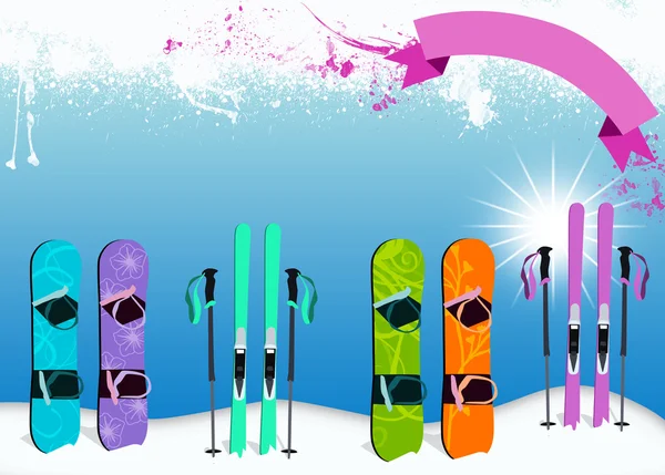 Narty i snowboard tło — Zdjęcie stockowe
