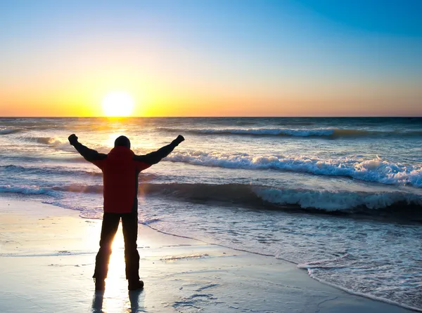 Person silhouette on background of the bright sundown. Abstract composition — Stock Photo, Image