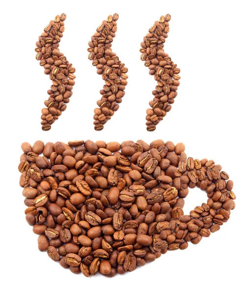 カップとコーヒーの穀物からの煙 — ストック写真