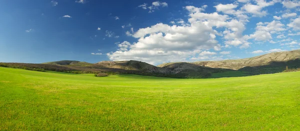 Colline verdi nella valle della montagna — Foto Stock