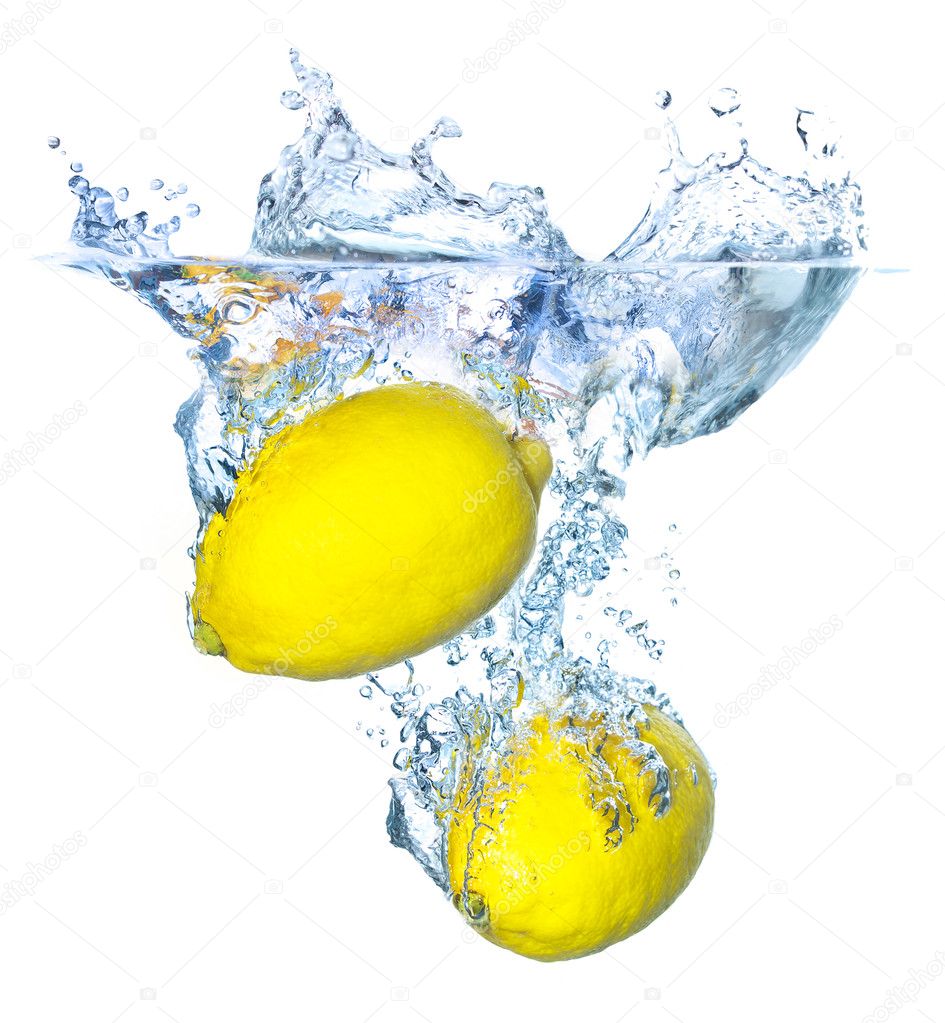 Bright yellow lemons in water