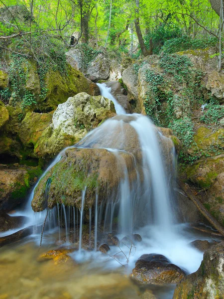 Wodospad i zielony mech na kamienie — Zdjęcie stockowe
