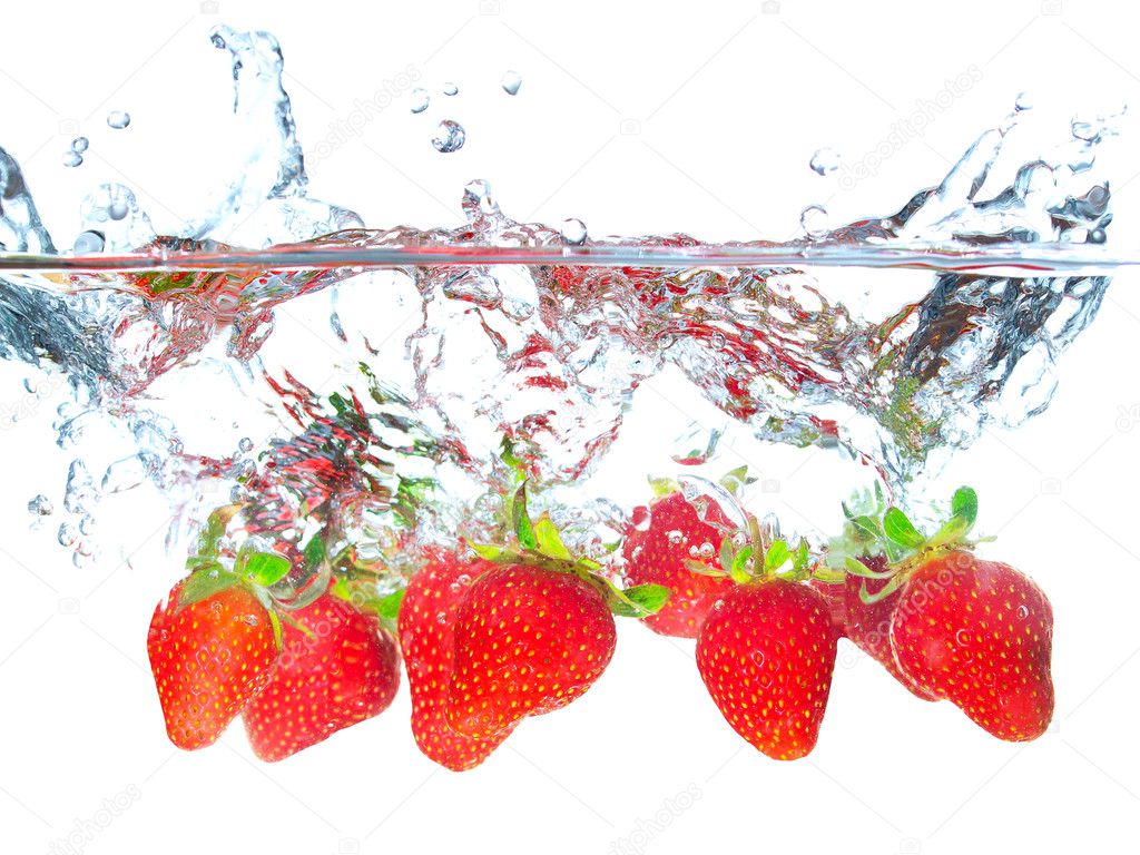 Juicy strawberry and water splash