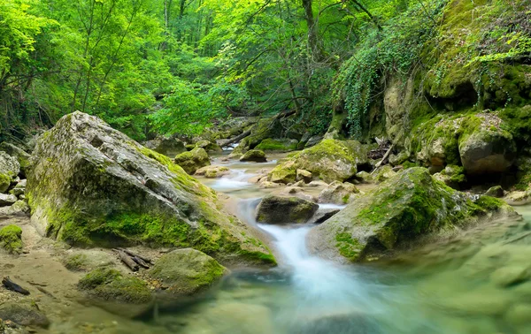 Creek veloce e cascata tra le pietre — Foto Stock