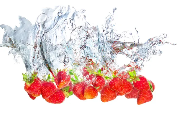 Bright strawberry and water splash. — Stock Photo, Image