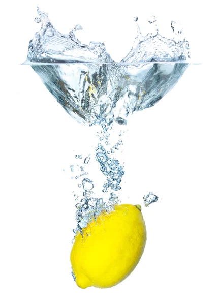 Žlutá citron a vody splash světlé — Stock fotografie
