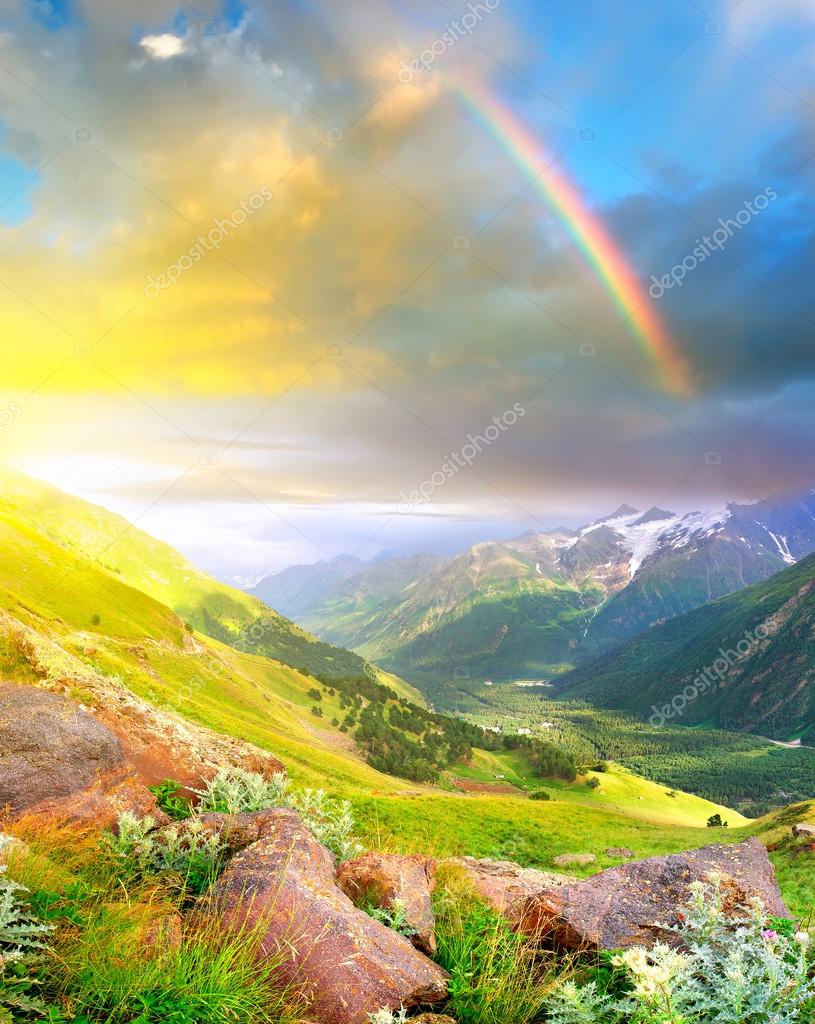Rainbow and sunshine after rain Stock Photo by ©biletskiy_e 38252639