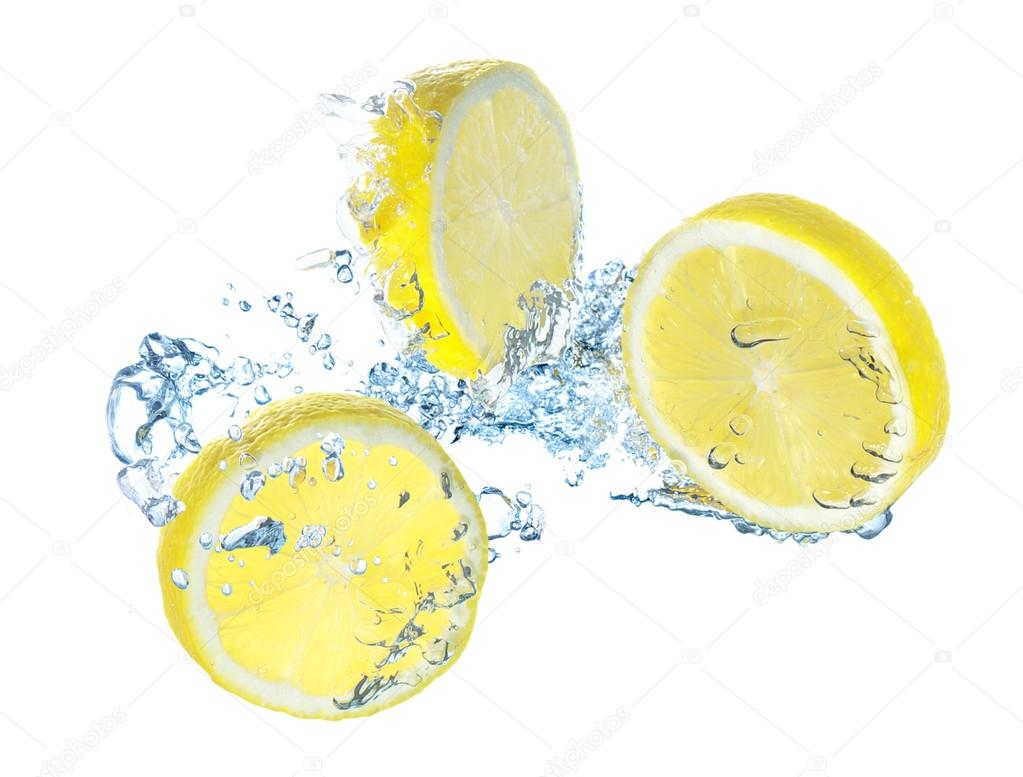 Parts of lemon and water splash