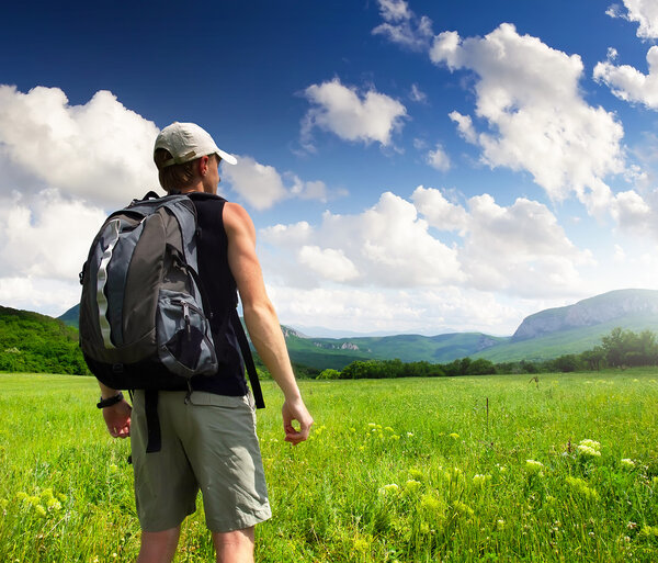 Tourist in the mountain valley