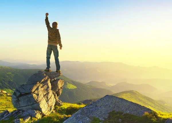 Winnaar op de bergtop — Stockfoto