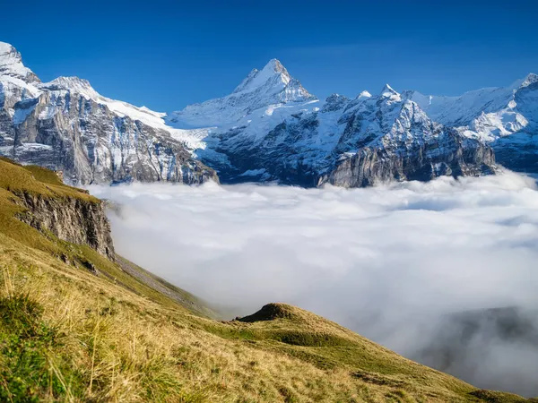 谷の山と雲 山の中で自然景観の高い 雲の中を山の範囲 夏の風景です デザインのための大きな解像度の写真 — ストック写真