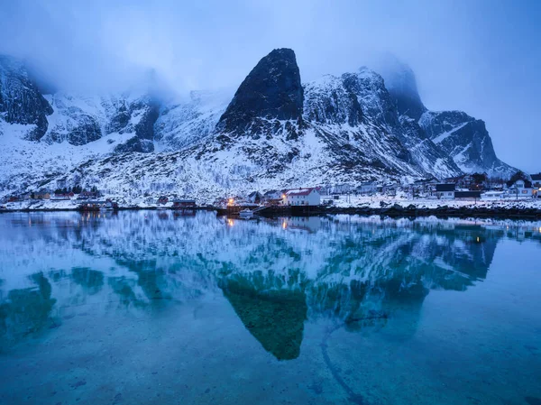 View House Lofoten Islands Norway Landscape Winter Time Blue Hour — Stock Photo, Image