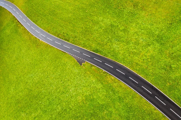 Straight Road Green Meadow Asphalt Grass Aerial Landscape Drone Backdrop — Stock Photo, Image