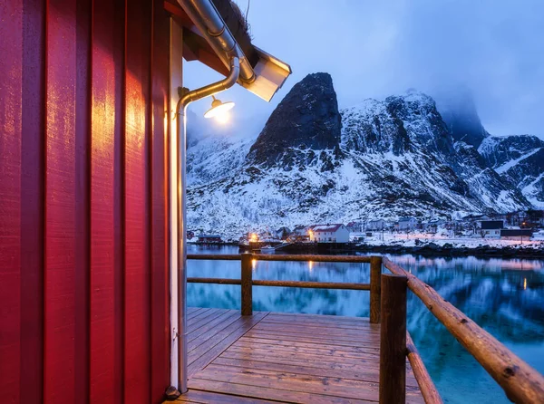 View House Lofoten Islands Norway Landscape Winter Time Blue Hour — Stock Photo, Image