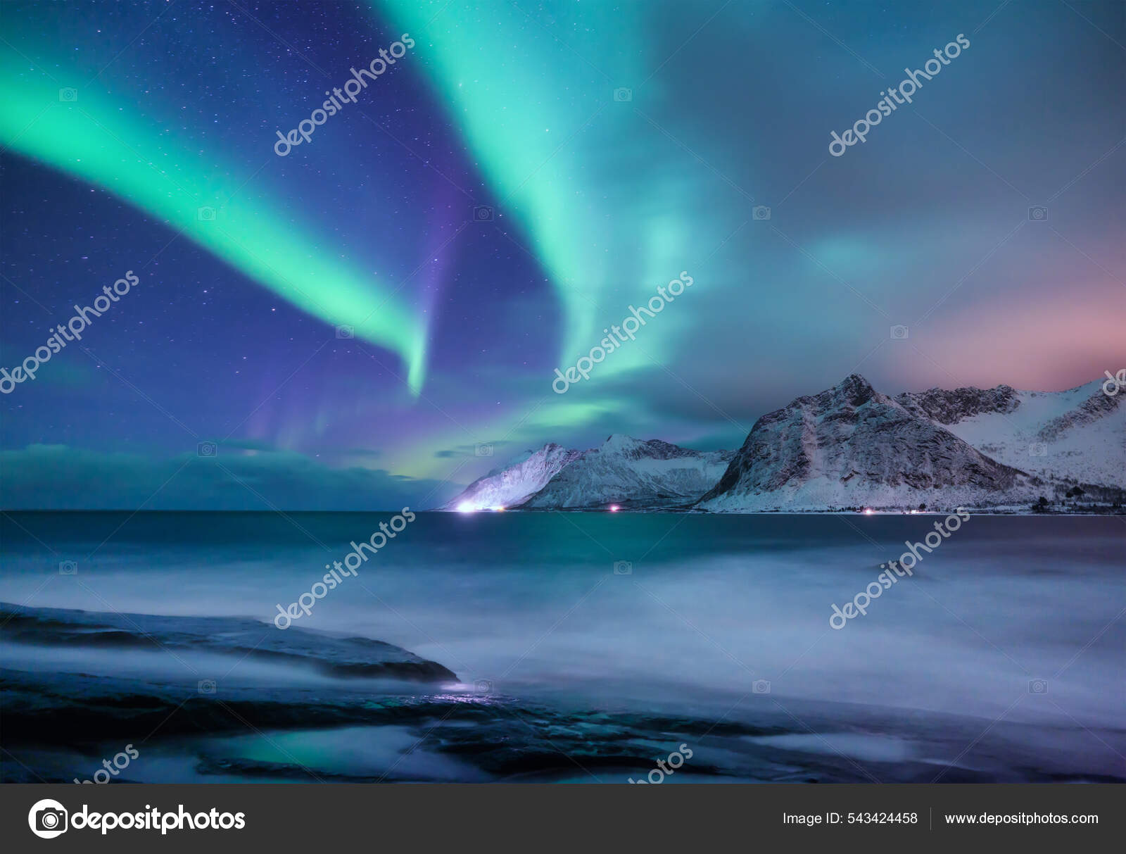 Aurora Boreal Noruega Luzes Verdes Norte Paisagem Noturna Inverno