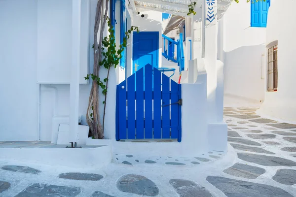 Die Insel Mykonos Griechenland Straßen Und Traditionelle Architektur Eingang Einem — Stockfoto