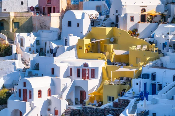 Oia Dorf Santorin Griechenland Architektonische Hintergründe Blick Auf Traditionelle Häuser — Stockfoto