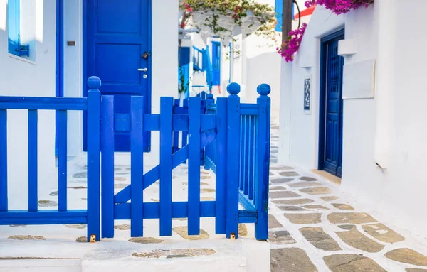 Die Insel Mykonos Griechenland Straßen Und Traditionelle Architektur Eingang Einem — Stockfoto