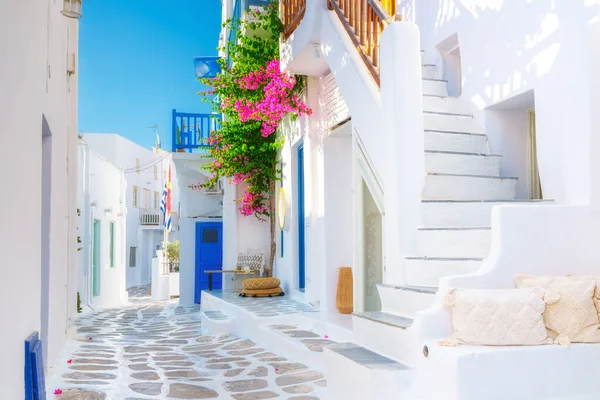 Die Insel Mykonos Griechenland Straßen Und Traditionelle Architektur Weiße Gebäude — Stockfoto