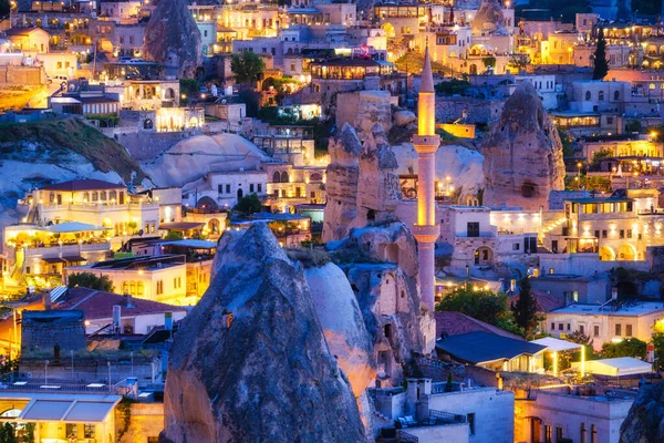 Goreme Cappadoce Turquie Vue Ville Soir Depuis Montagne Lumineuse Ville — Photo