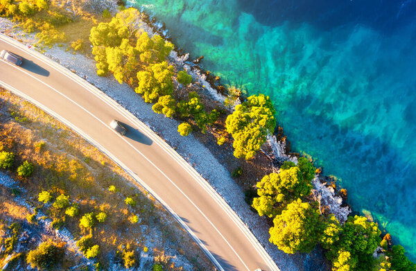 View Road Coast Drone Travel Car Summer Time Sea Coast — Stock Photo, Image