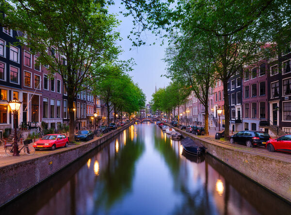Amsterdam Netherlands View Houses Canals Sunset Famous Dutch Canals Bridges Royalty Free Stock Photos