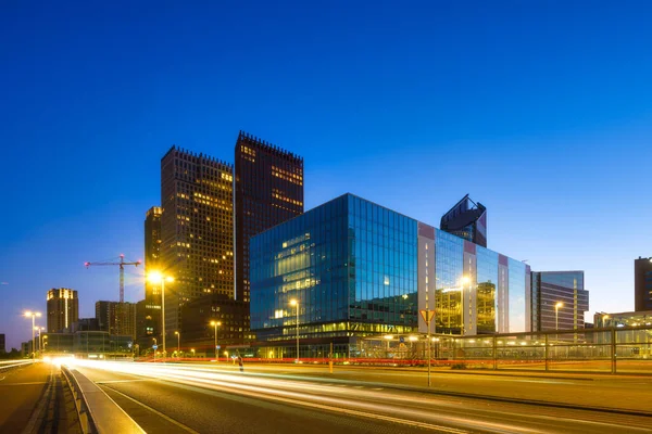 High Office Buildings Business Center City Glass Steel City Night — Stockfoto