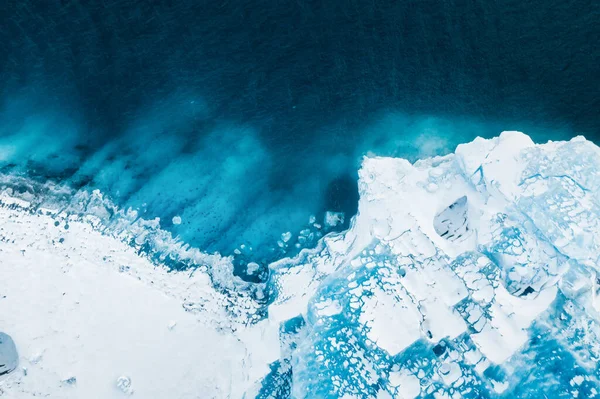 Iceland Aerial View Iceberg Winter Landscape Drone Jokulsarlon Iceberg Lagoon — Stock Photo, Image