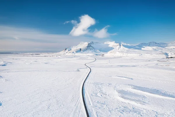 Iceland Aerial View Road Winter Landscape Drone Traveling Golden Ring — Stock Photo, Image