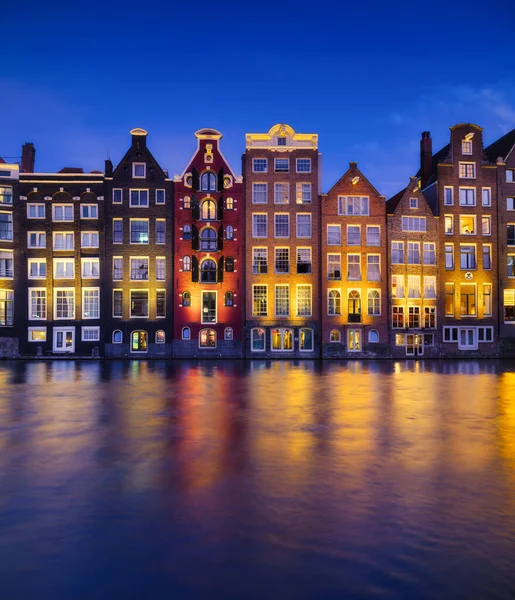 Damrak Amsterdam Netherlands View Houses Sunset Famous Dutch Canals Cityscape — Stok Foto