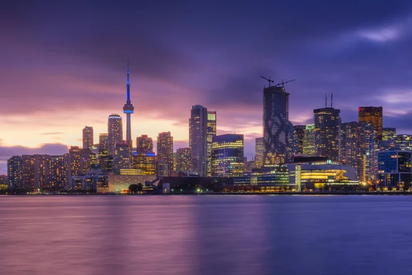 Toronto Canada View Skyscrapers Tower View Downtown Evening Nighttime Illumination — Stock Photo, Image