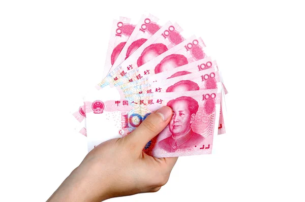 Chinesisches Geld halten — Stockfoto