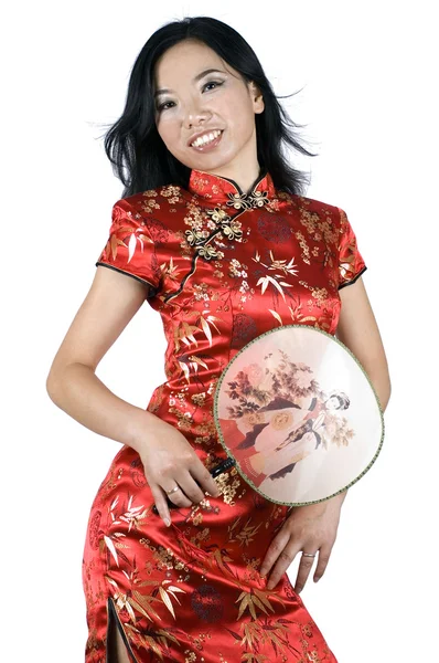 Beautiful Chinese girl with fan — Stock Photo, Image