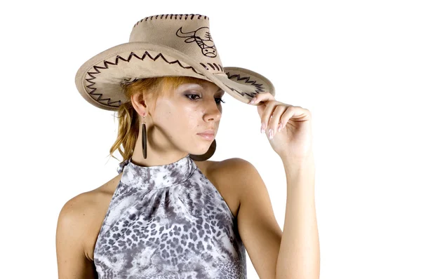 Girl in cowboy's hat — Stock Photo, Image